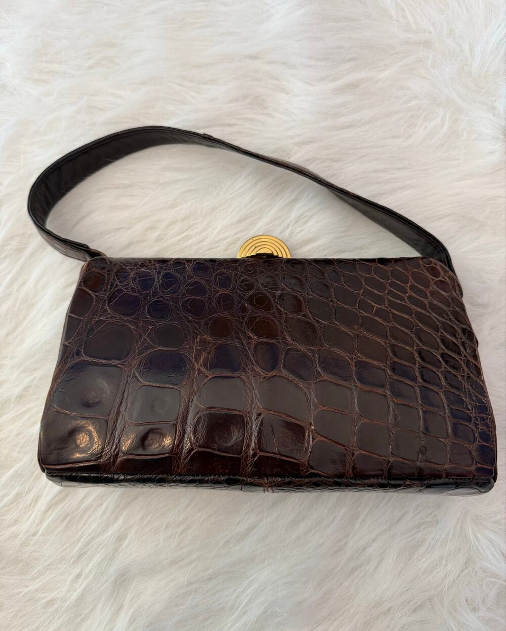 Vintage 1960s Genuine Alligator/Croc Handbag Structured Mid Century Brown Purse
